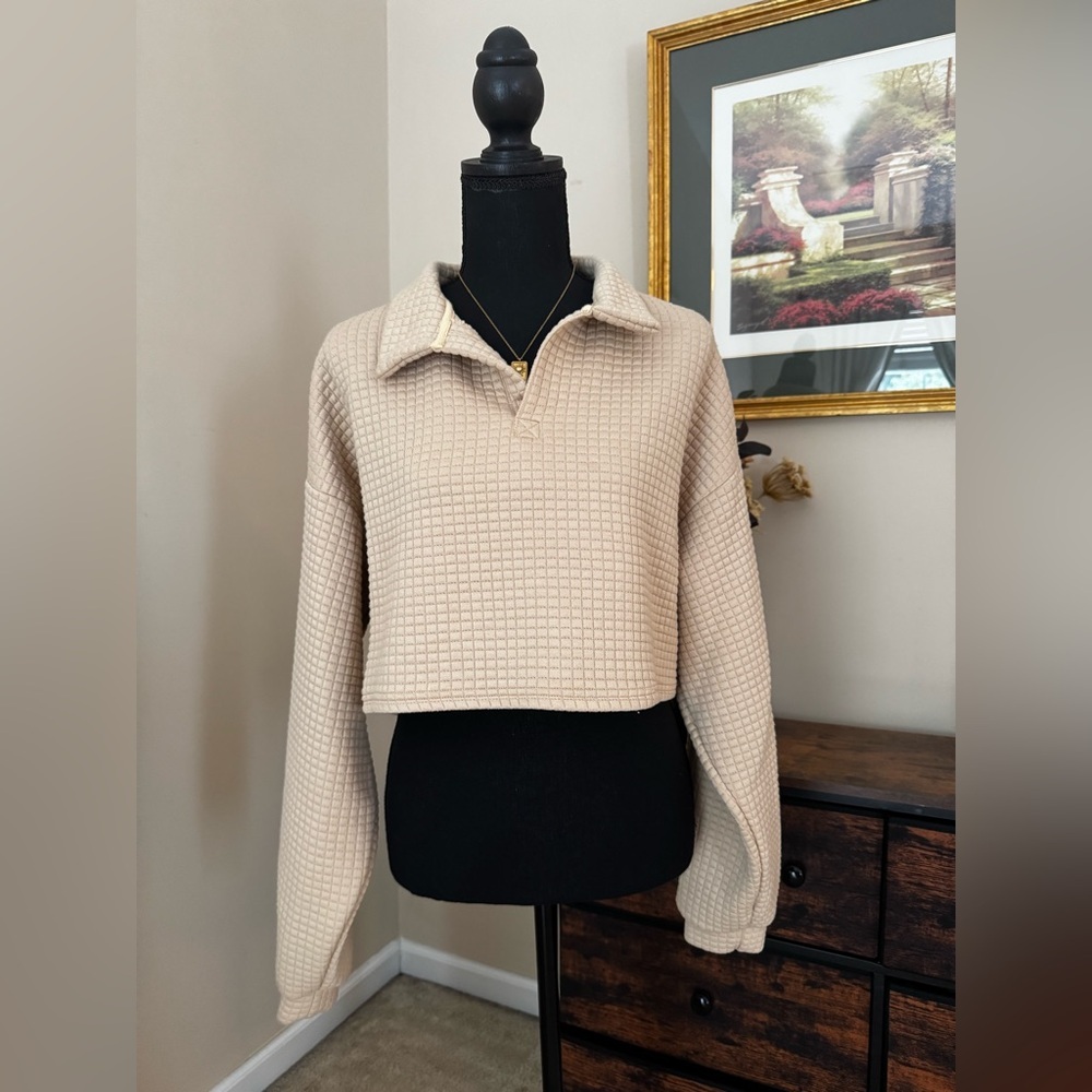 Beige Waffle Knit Crop Top